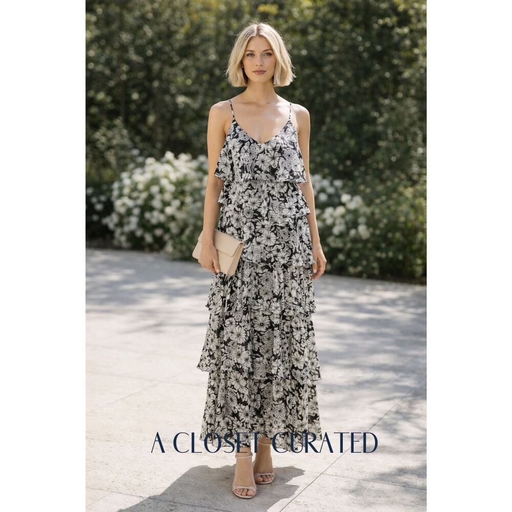 Lisa Marie Fernandez Imaan Tiered Maxi Dress Small Black White NEW